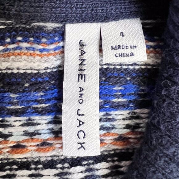 Janie and Jack Boys Cardigan Sweater 4 Blue Fair Isle Shawl Collar Knit Winter - Picture 5 of 6